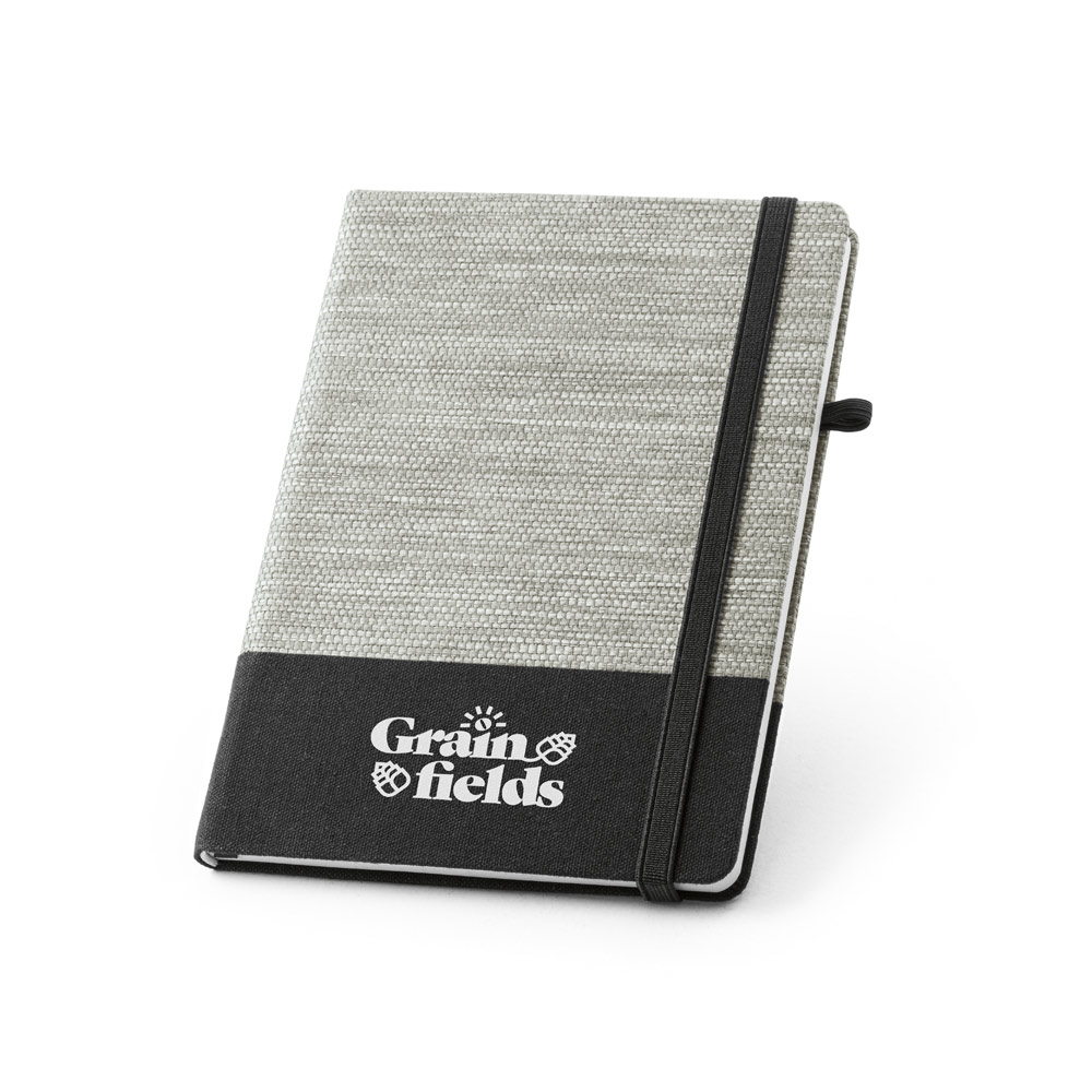 Caderno A5 em palha e algodão canvas com 192 páginas pautadas