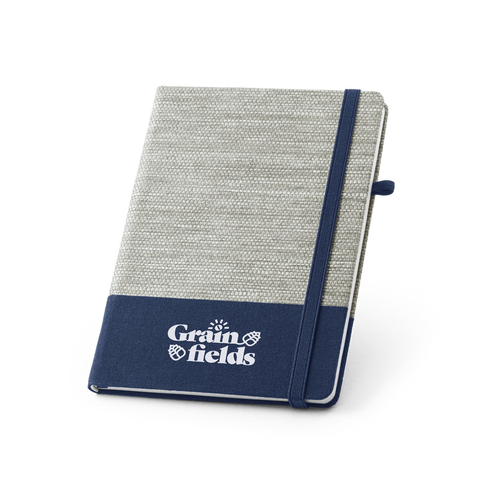 Caderno A5 em palha e algodão canvas com 192 páginas pautadas