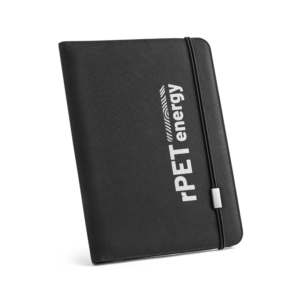 Pasta A4 em poliéster 100% reciclado 300D com caderno com 40 páginas pautadas