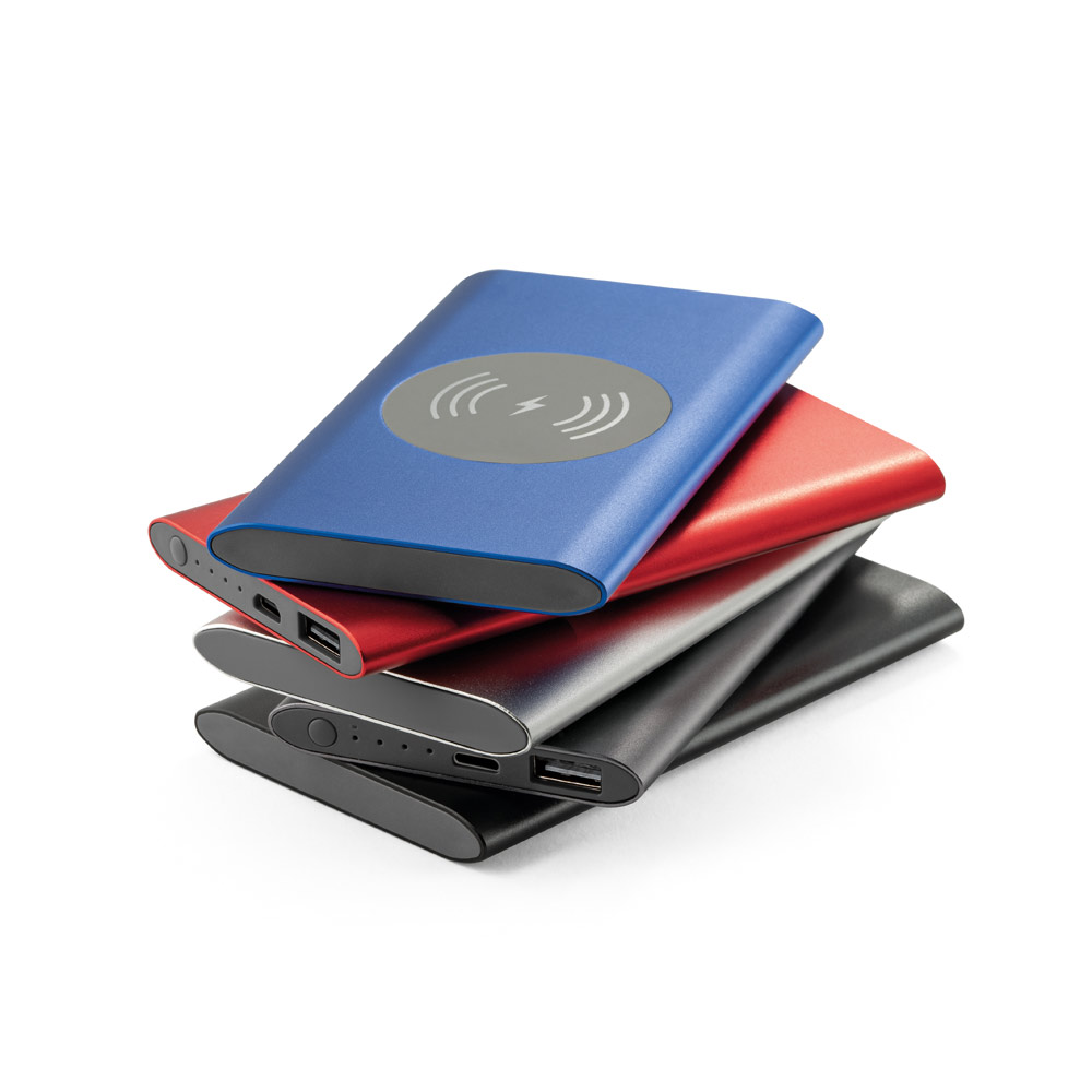 Bateria portátil com carregador wireless em alumínio 100% reciclado e capacidade de 4'000 mAh