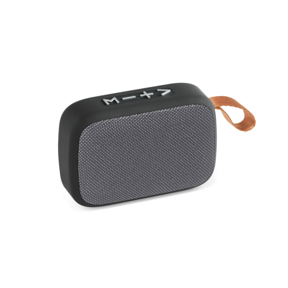 Caixa de som em ABS e tecido em poliéster com microfone e autonomia de 2h