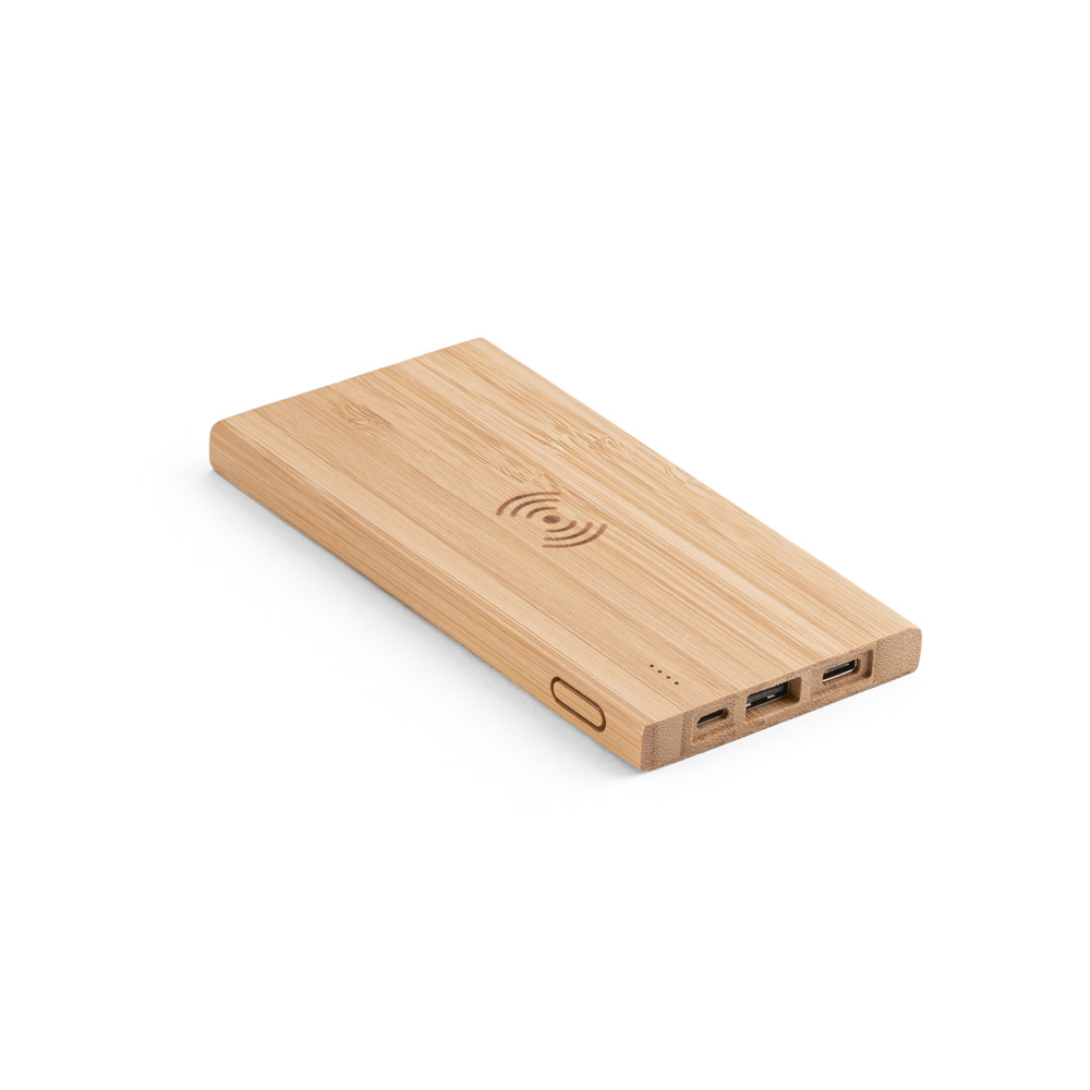 Bateria portátil com carregador por indução (wireless) super-rápido em bambu 5'000 mAh