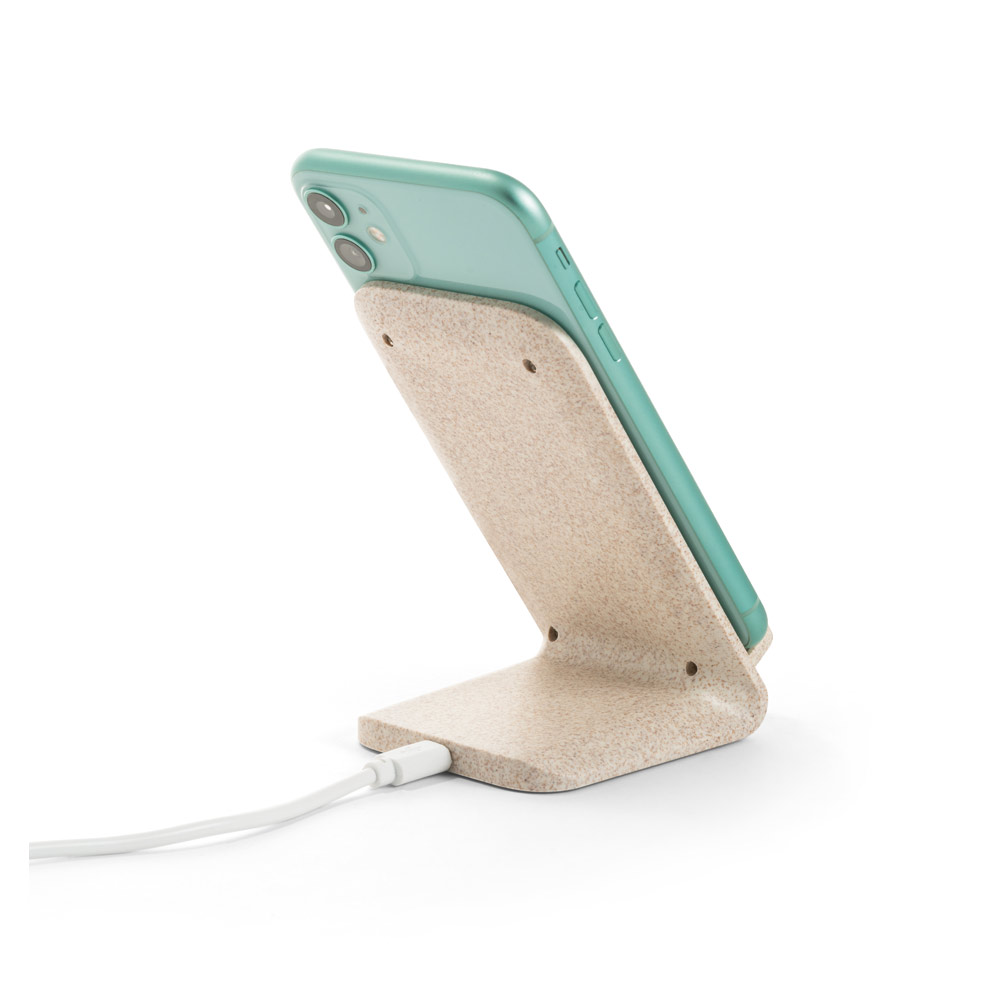 Suporte para celular com carregador por indução (wireless) super-rápido em fibra de palha de trigo e ABS