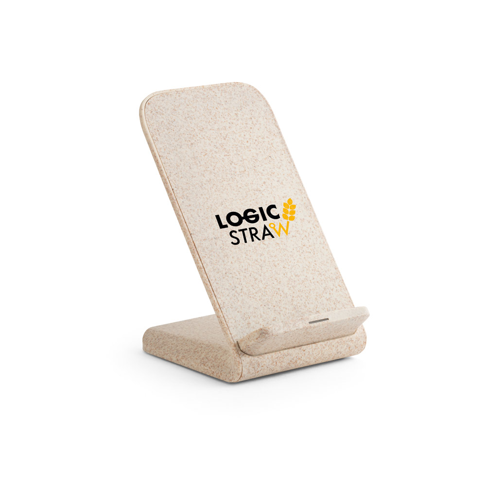 Suporte para celular com carregador por indução (wireless) super-rápido em fibra de palha de trigo e ABS