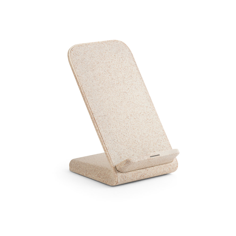 Suporte para celular com carregador por indução (wireless) super-rápido em fibra de palha de trigo e ABS