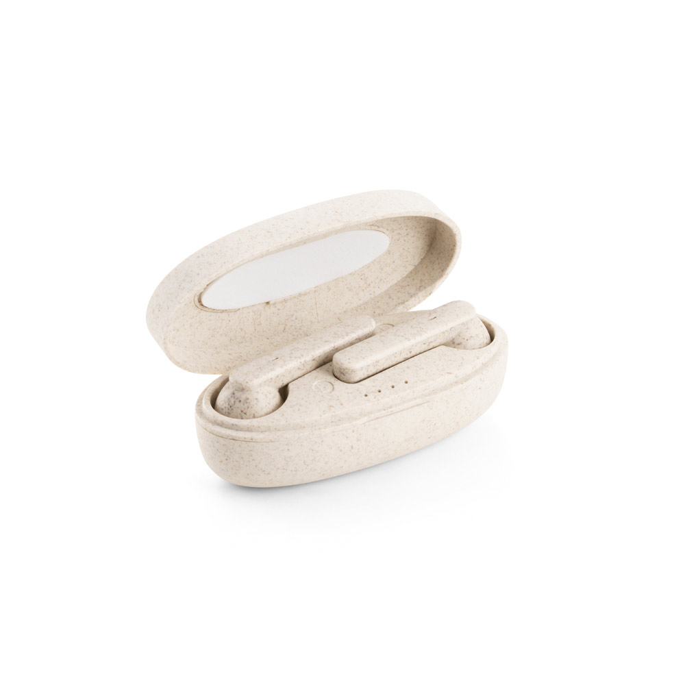 Fones de ouvido True Wireless em fibra de palha de trigo e PP com autonomia de 3h