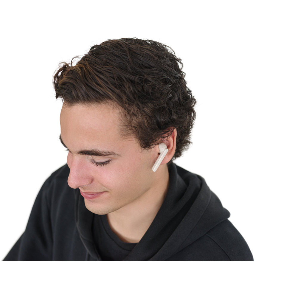 Fones de ouvido True Wireless em fibra de palha de trigo e PP com autonomia de 3h