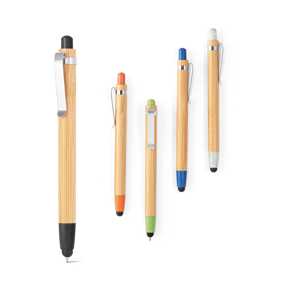 Caneta Esferográfica em bambu com ponteira touch