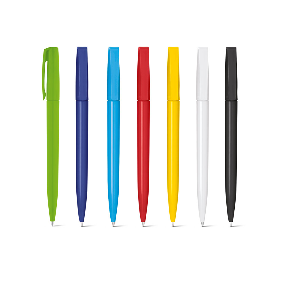 Caneta Esferográfica em ABS com acabamento brilhante e escrita em azul