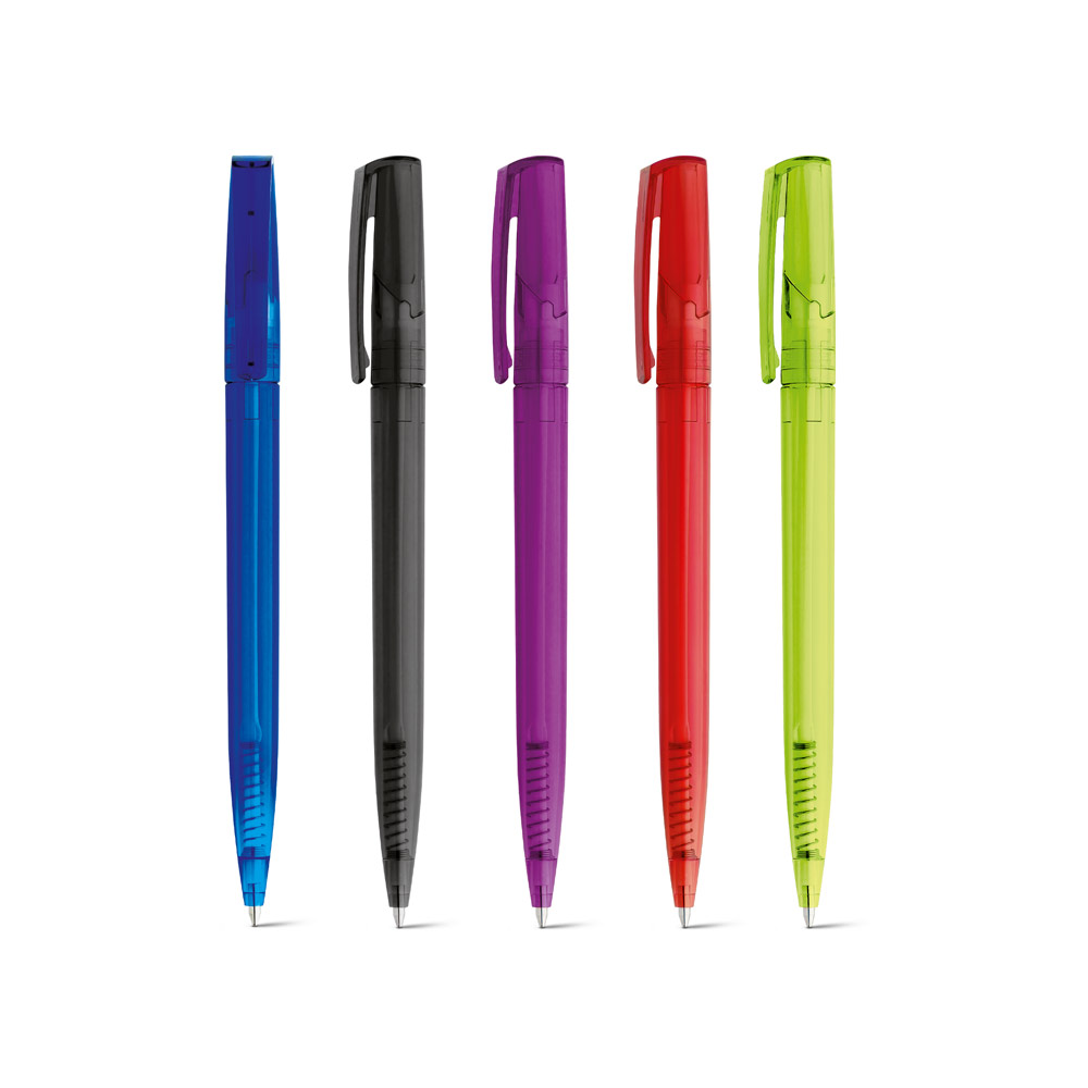 Caneta Esferográfica em ABS com acabamento translúcido e escrita em preto