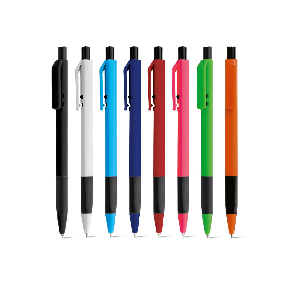 Caneta Esferográfica com corpo triangular e escrita em azul