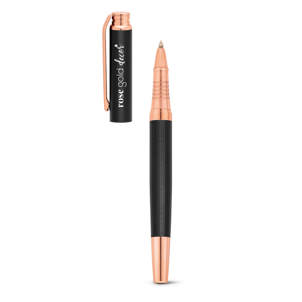 Caneta Roller em metal com escrita em preto