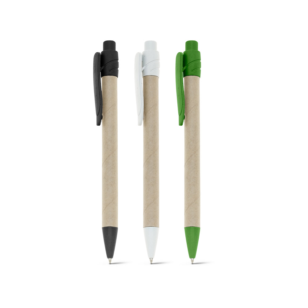 Caneta Esferográfica em papel kraft com escrita em azul