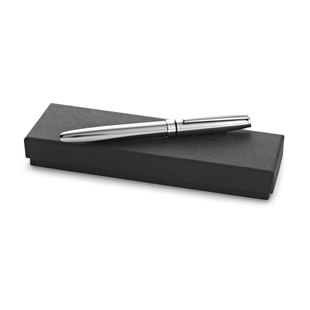 Caneta Roller em metal com escrita em preto