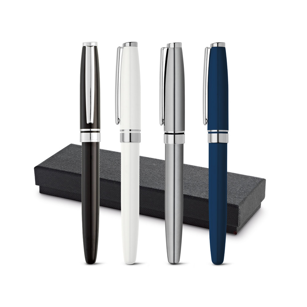 Caneta Roller em metal com escrita em preto