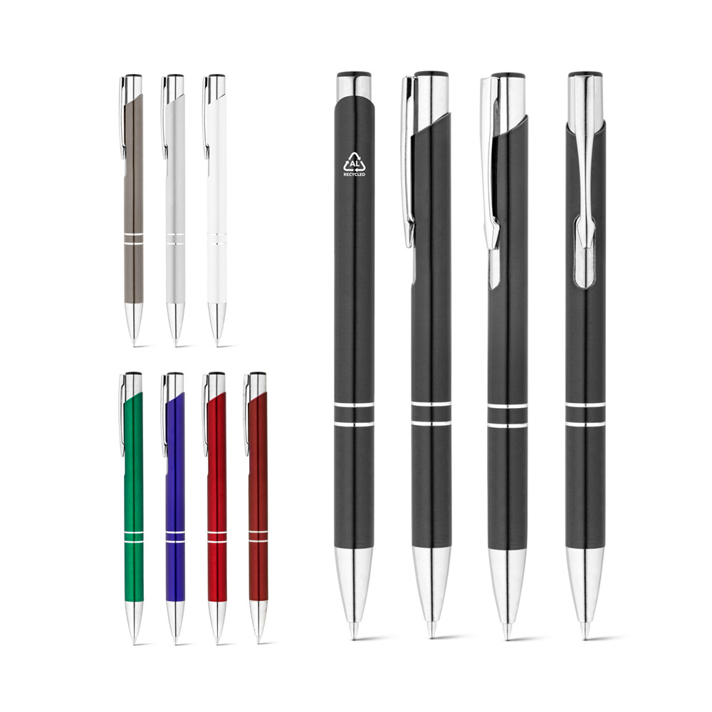 Caneta Esferográfica em alumínio 100% reciclado com escrita em azul