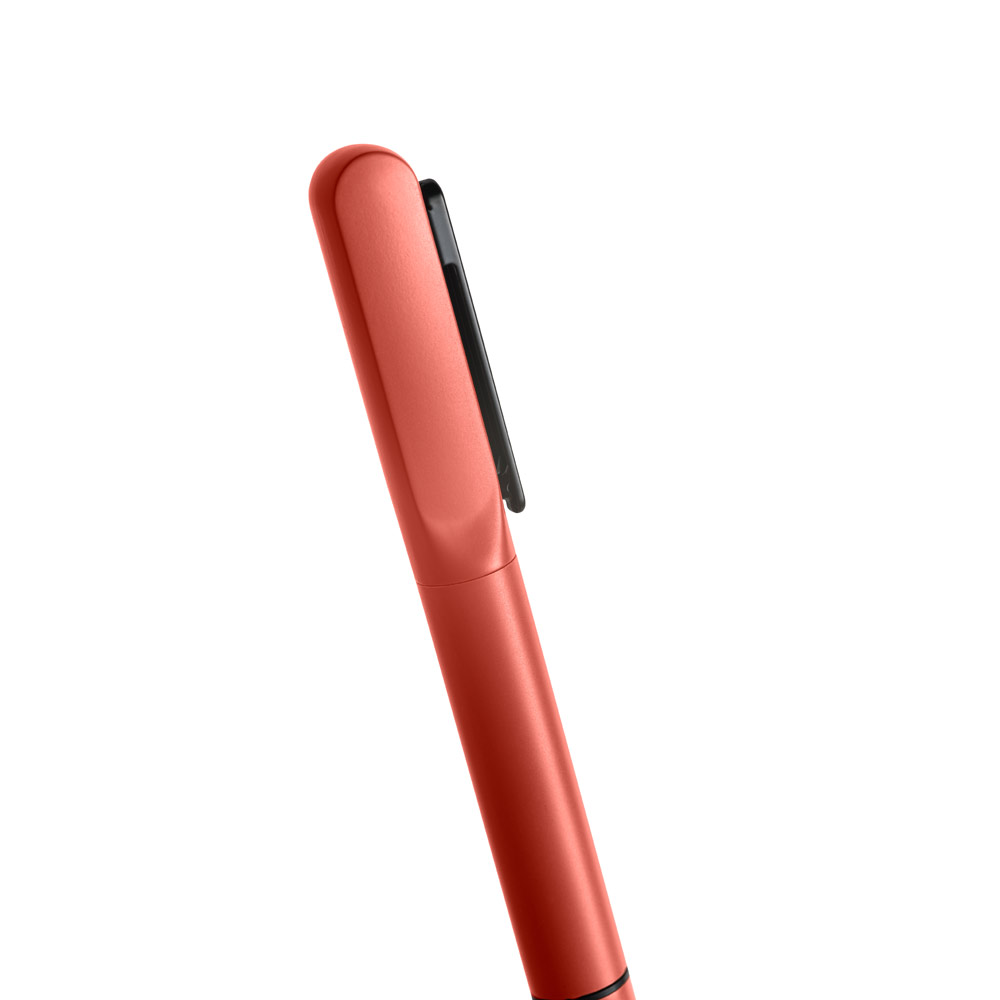 Caneta Esferográfica em alumínio 94% reciclado com iluminação no clipe e escrita em azul