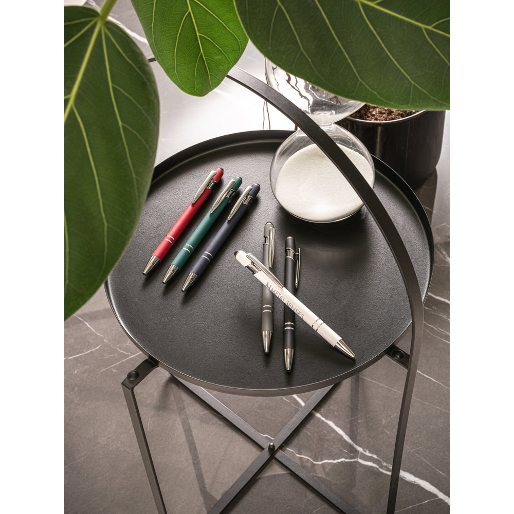 Caneta Esferográfica em alumínio com escrita em azul