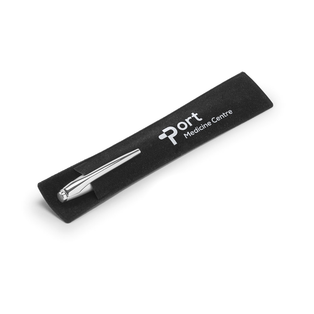 Caneta Esferográfica em metal com escrita em azul