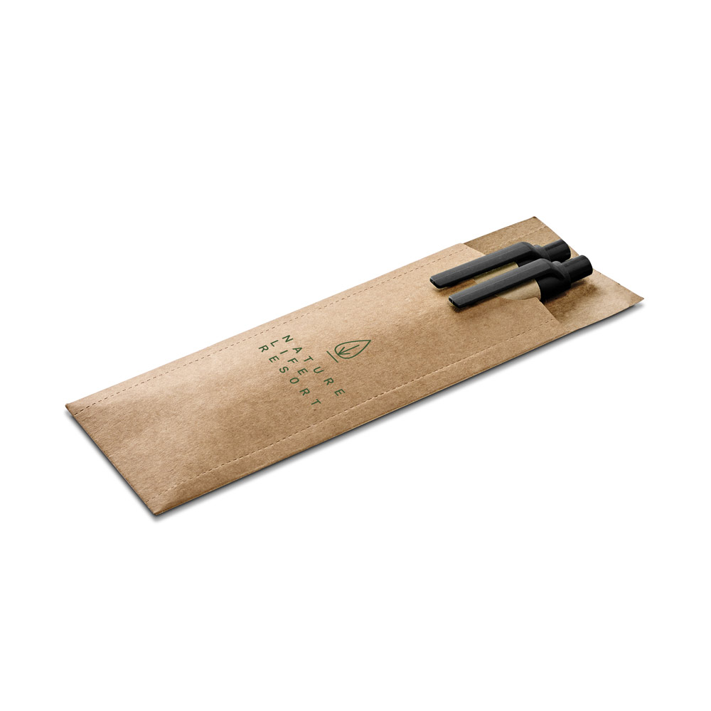 Caneta Conjunto de esferográfica com escrita em azul e lapiseira em papel kraft