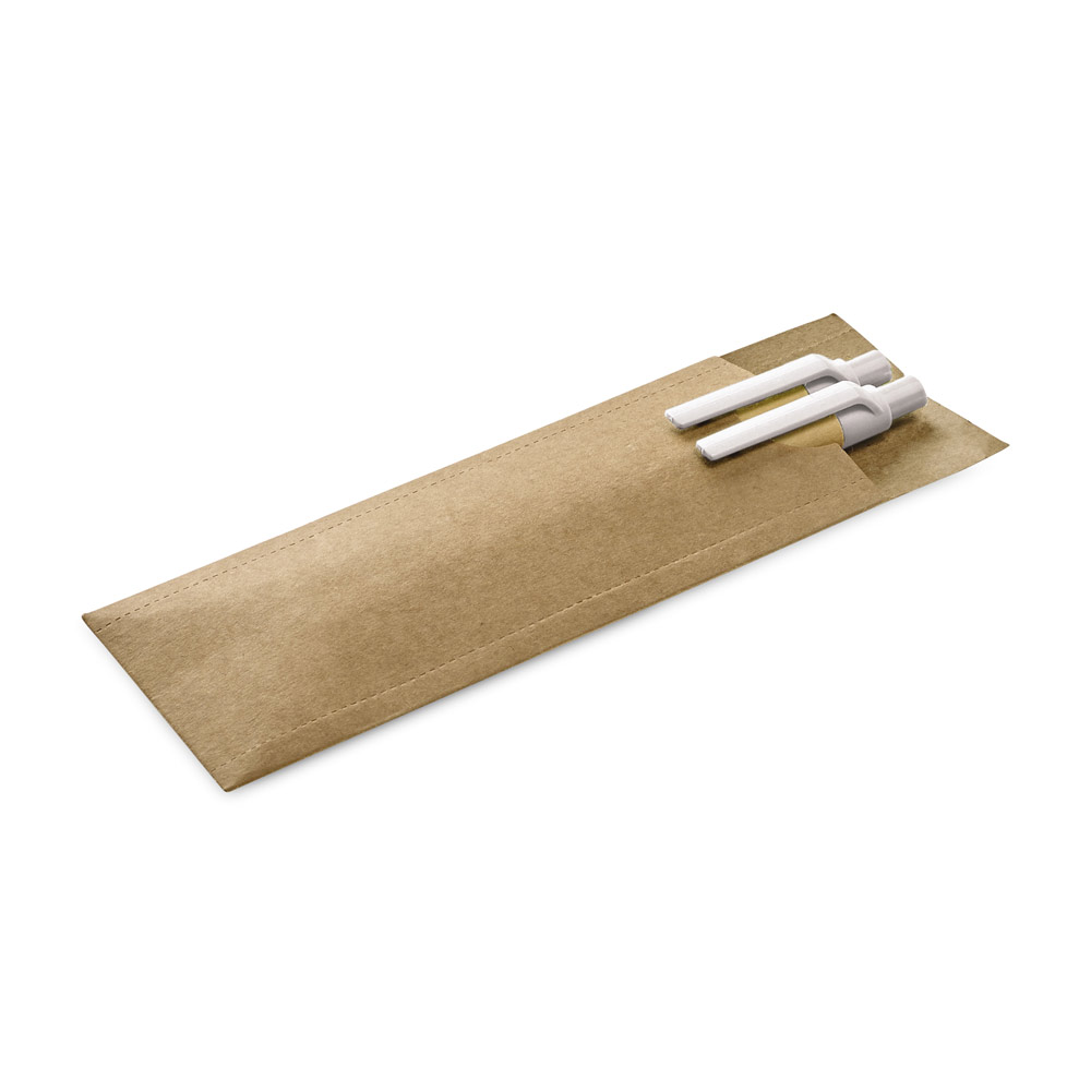 Caneta Conjunto de esferográfica com escrita em azul e lapiseira em papel kraft