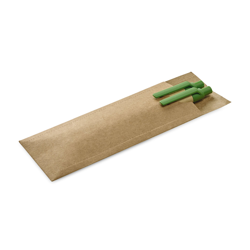 Caneta Conjunto de esferográfica com escrita em azul e lapiseira em papel kraft