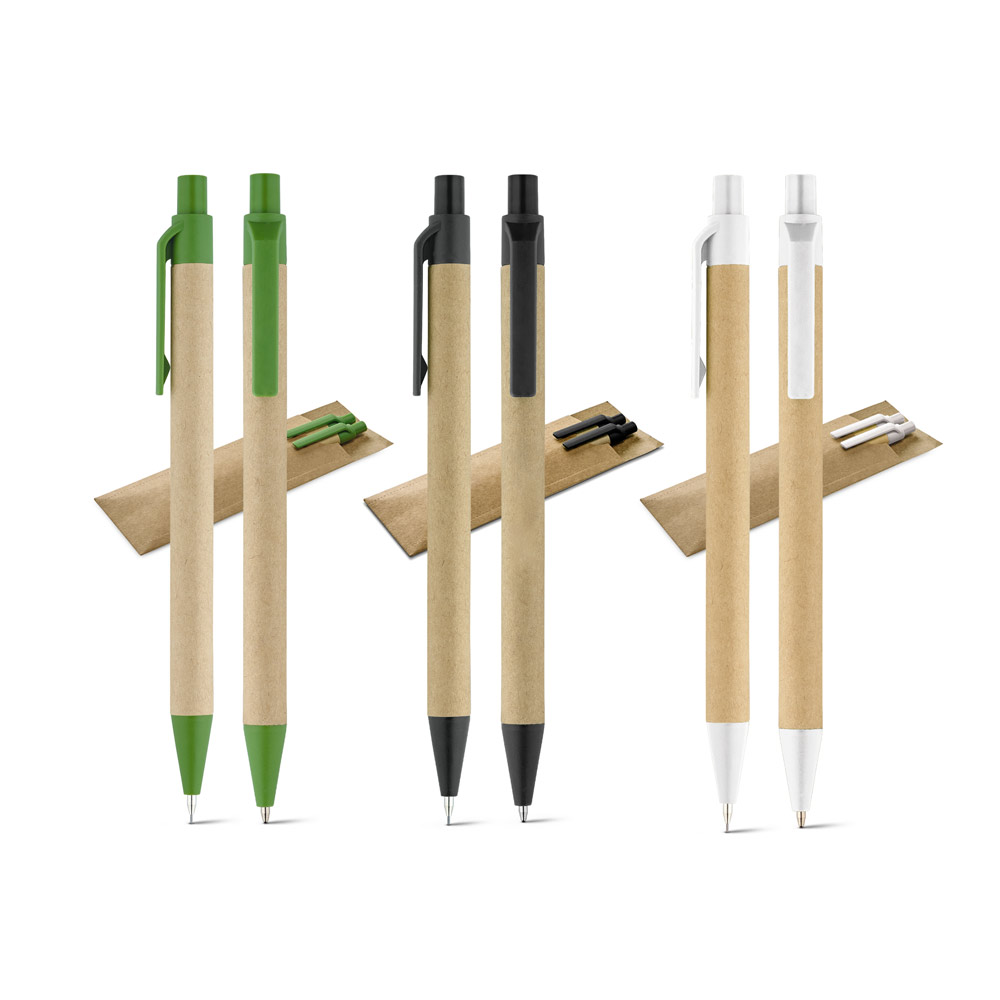 Caneta Conjunto de esferográfica com escrita em azul e lapiseira em papel kraft