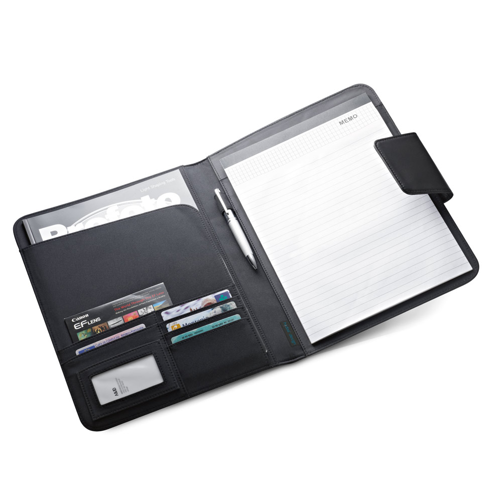 Pasta A4 em c. sintético e 1680D com bloco de 40 páginas pautadas