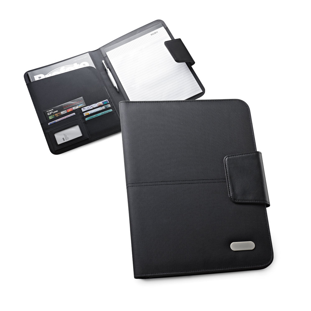 Pasta A4 em c. sintético e 1680D com bloco de 40 páginas pautadas