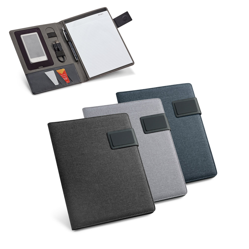 Pasta A5 em linho sintético e c. sintético com bloco de 40 páginas pautadas