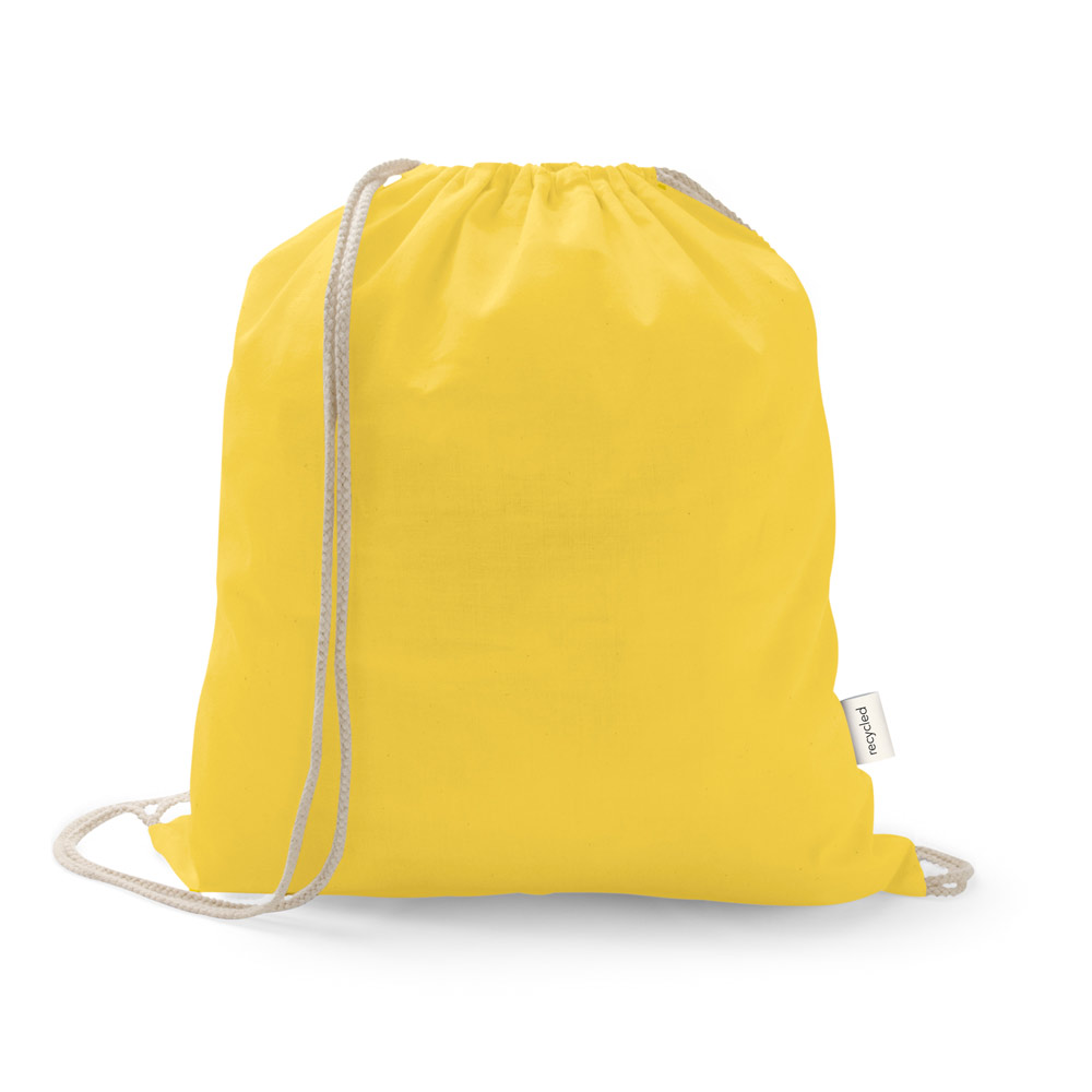 Sacola tipo mochila em 70% algodão reciclado e 30% poliéster reciclado (140 g/m²) sem tingimento