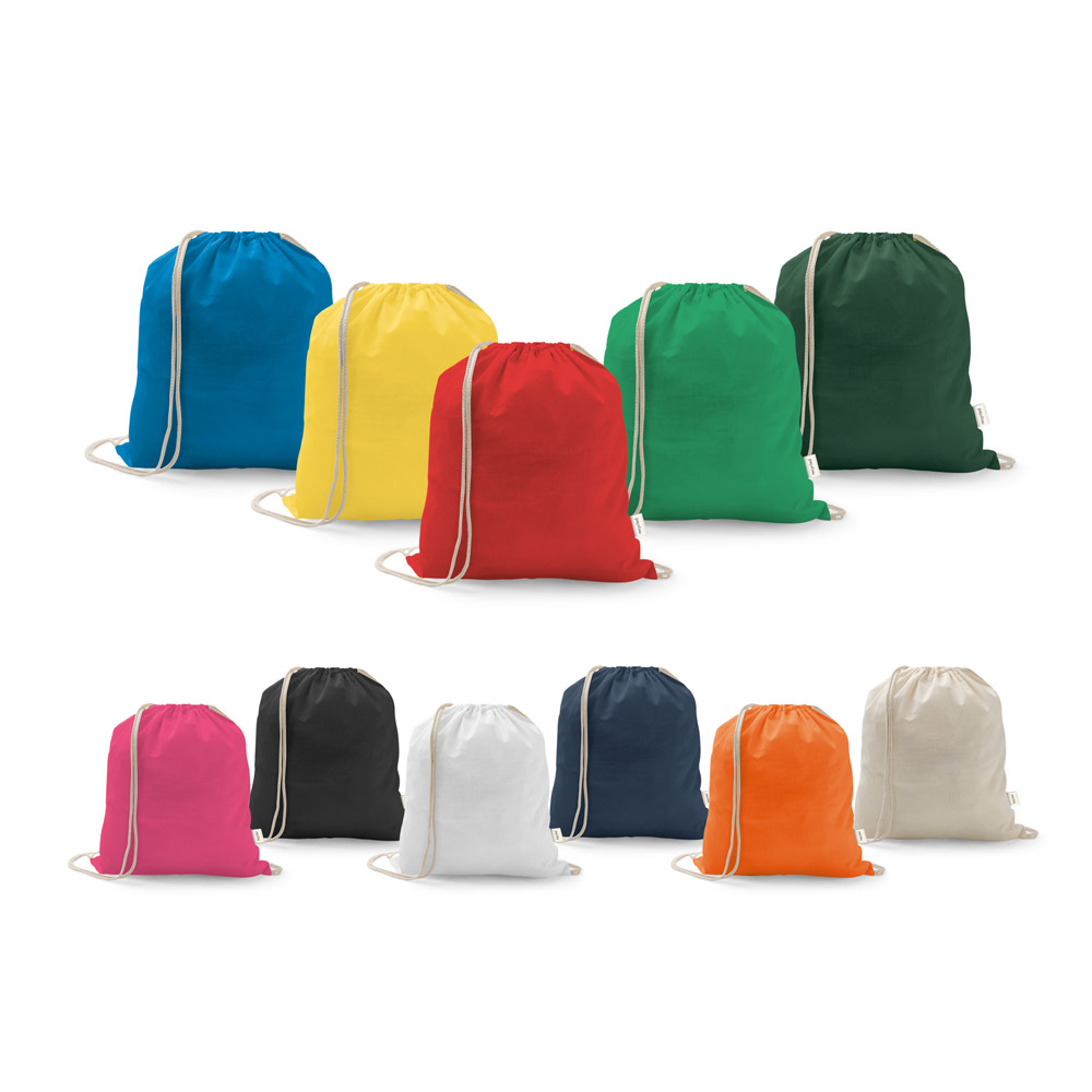Sacola tipo mochila em 70% algodão reciclado e 30% poliéster reciclado (140 g/m²) sem tingimento