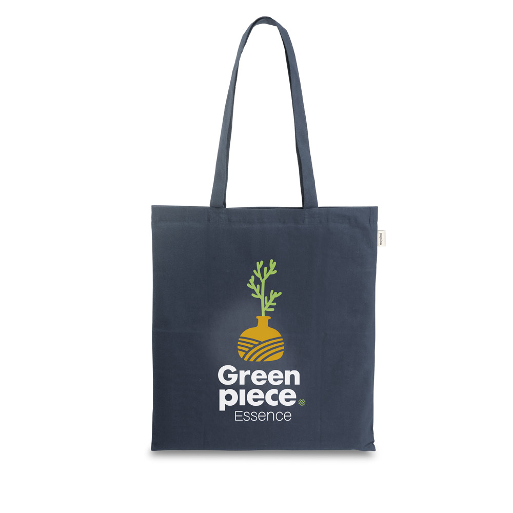 Sacola em 70% algodão reciclado e 30% poliéster reciclado (180 g/m²) sem tingimento