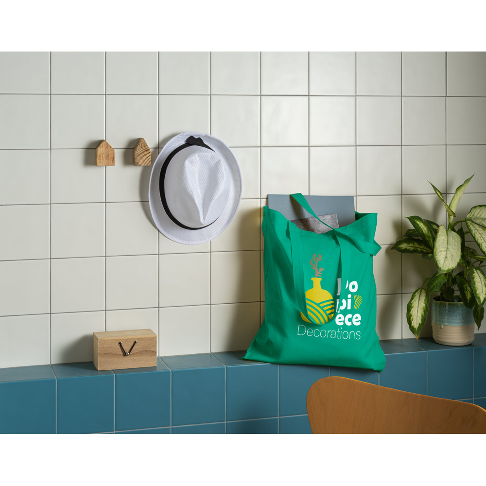 Sacola em 70% algodão reciclado e 30% poliéster reciclado (180 g/m²) sem tingimento