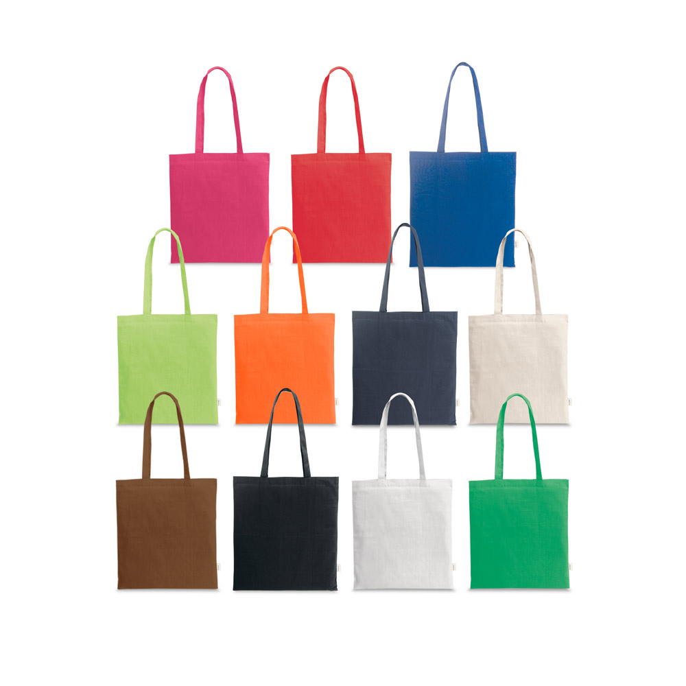 Sacola em 70% algodão reciclado e 30% poliéster reciclado (180 g/m²) sem tingimento