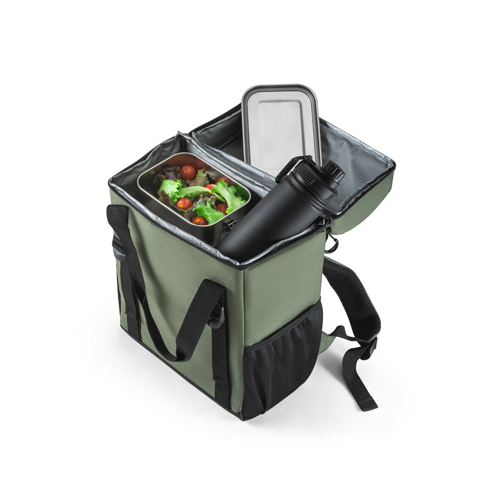 Cooler. Mochila térmica almofadada em 600D ripstop em poliéster reciclado com interior forrado em PEVA 16 L