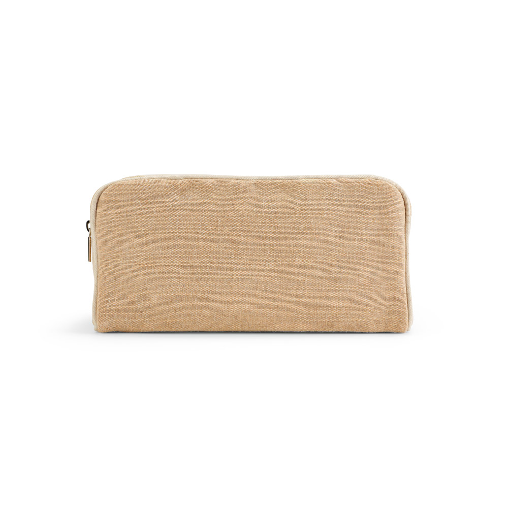 Bolsa de cosméticos em juco (mistura de algodão e juta, 260g/m²) em juco com interior forrado em 70% algodão reciclado e 30% poliéster reciclado