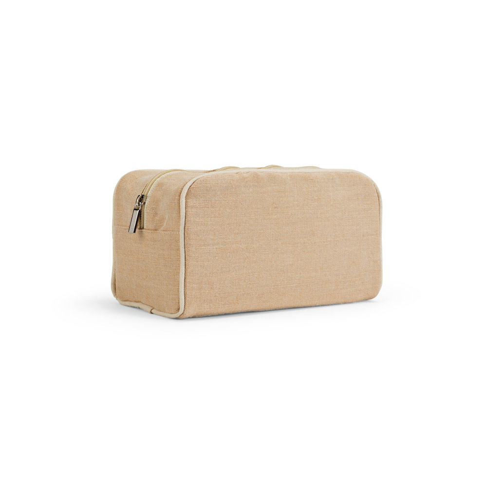 Bolsa de cosméticos em juco (mistura de algodão e juta, 260g/m²) em juco com interior forrado em 70% algodão reciclado e 30% poliéster reciclado
