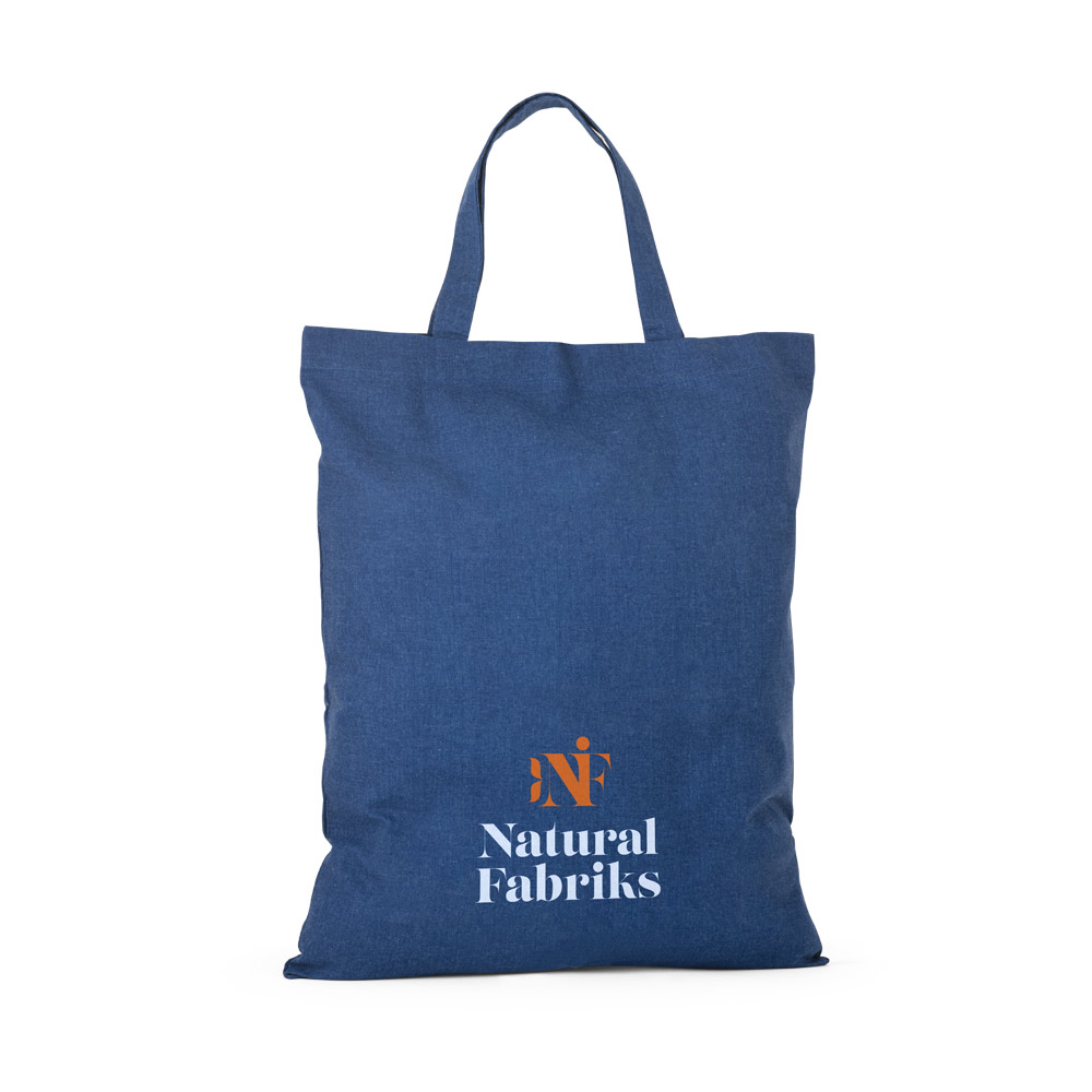 Sacola dobrável (140 g/m²) em 50% algodão, 30% algodão reciclado e 20% poliéster reciclado