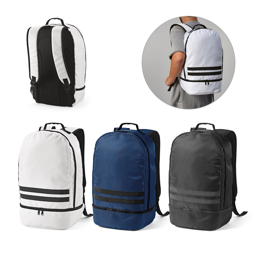 Mochila em poliéster reciclado 290T e sarja com compartimento para sapatos 25 L