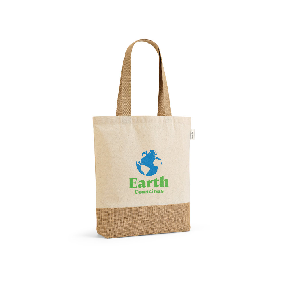 Sacola em 70% algodão reciclado e 30% poliéster reciclado (180 g/m²) com base em juta