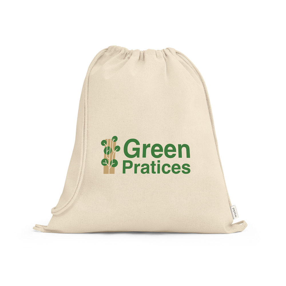 Sacola tipo mochila em 100% algodão reciclado (180 g/m²)