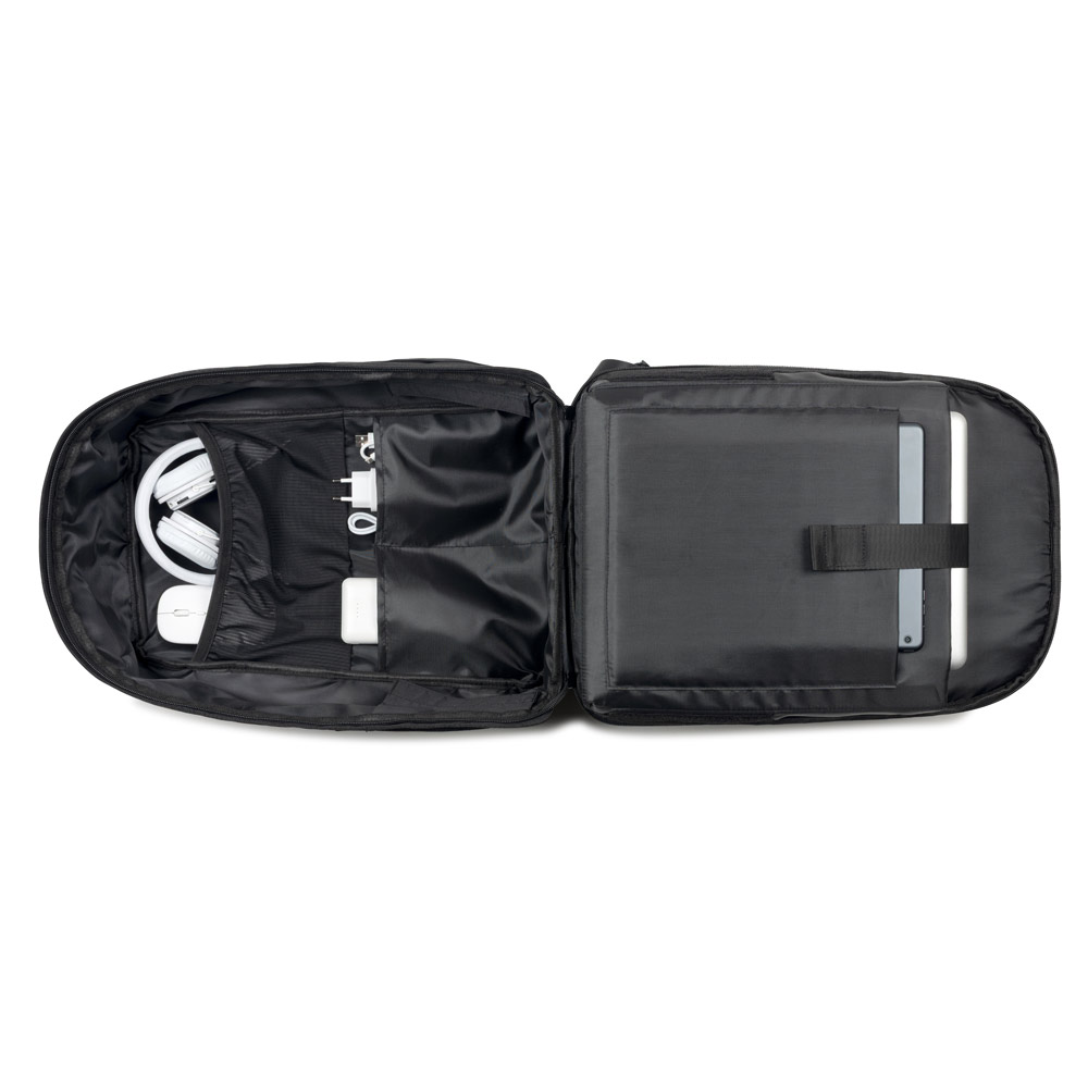 Mochila antirroubo, em poliéster reciclado 600D twill, resistente à água, e bolso para notebook 17'3" 20 L