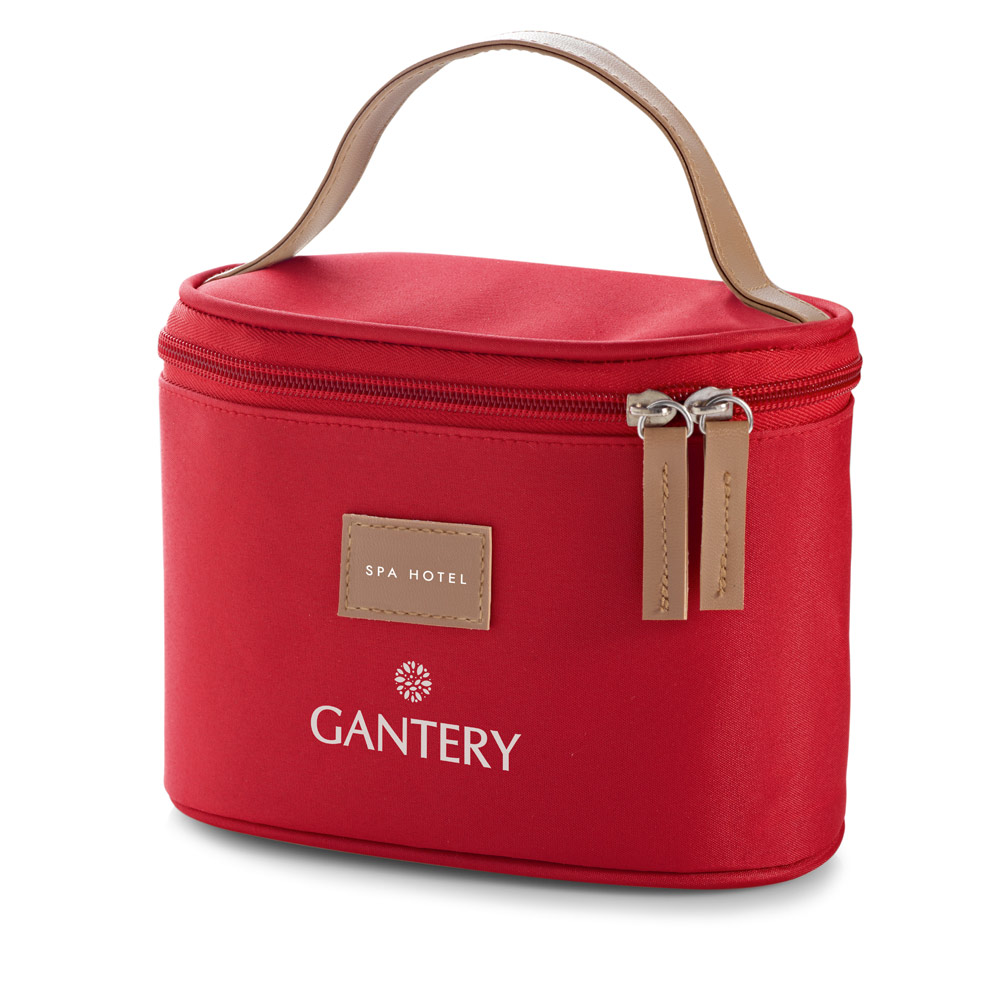 Bolsa de cosméticos em microfibra com detalhe em c.sintético