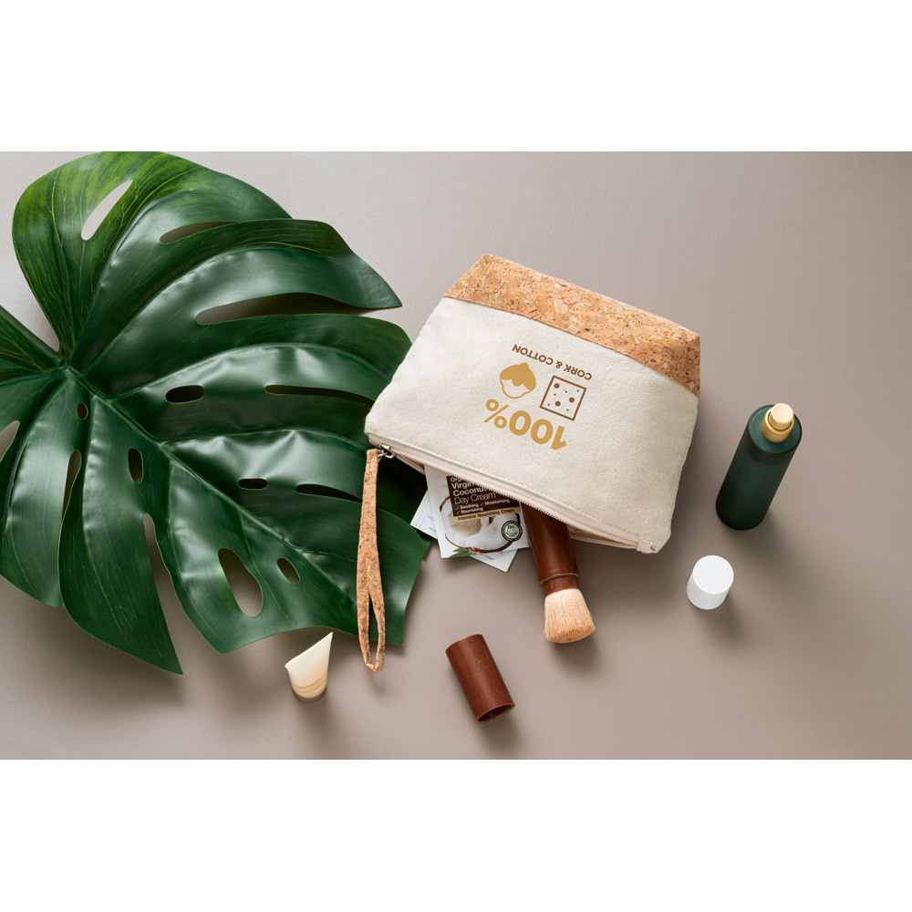 Bolsa de cosméticos em 100% de algodão e cortiça (280 g/m²)