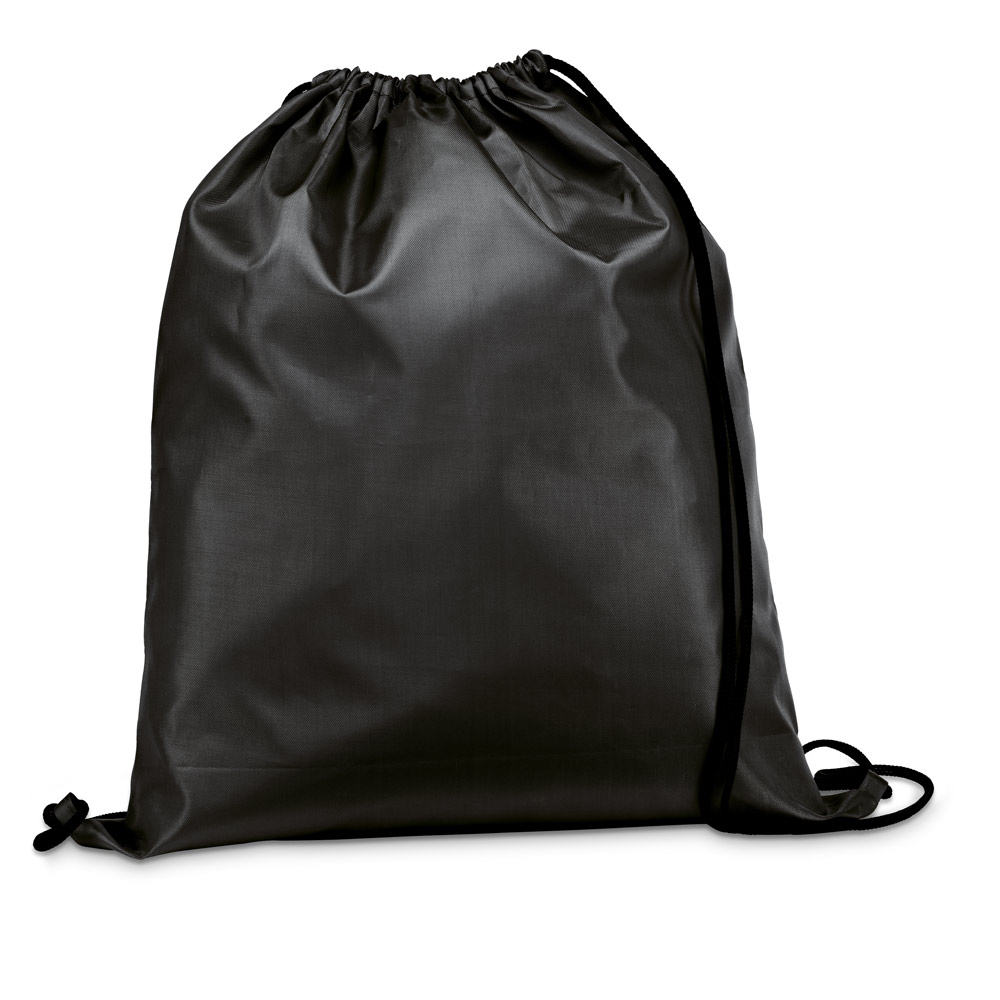 Sacola tipo mochila em 210D com cordões em preto