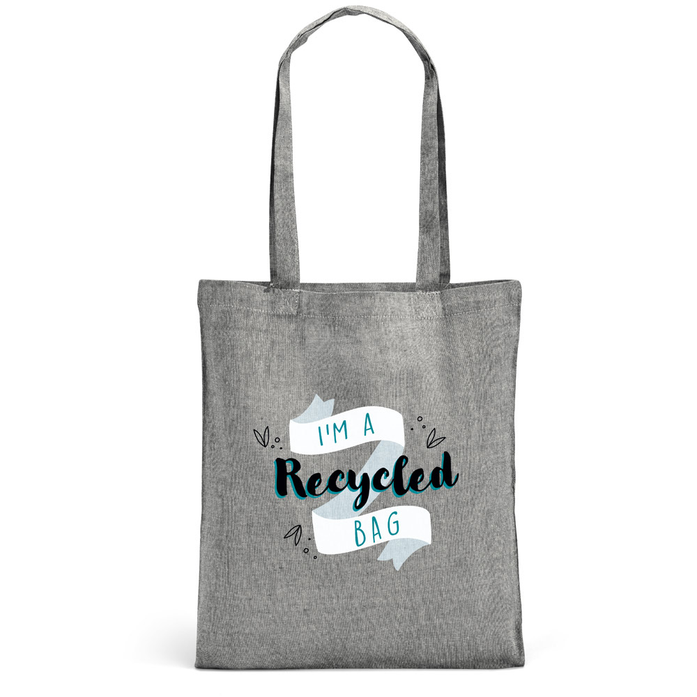Sacola dobrável em 70% algodão reciclado e 30% poliéster reciclado (140 g/m²) sem tingimento