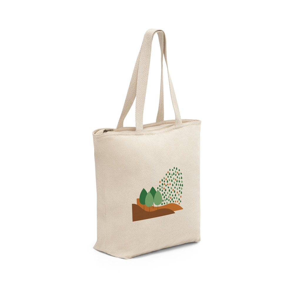 Sacola 100% algodão (280 g/m²) com fecho e bolso interior