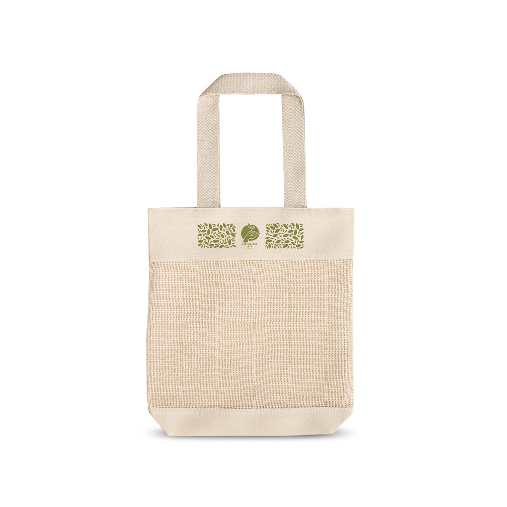 Sacola 100% algodão (180 g/m²) com malha 100% algodão (100 g/m²)