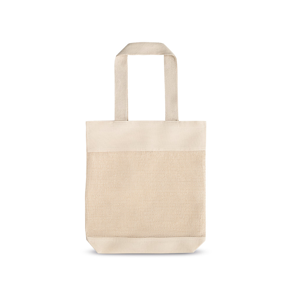 Sacola 100% algodão (180 g/m²) com malha 100% algodão (100 g/m²)
